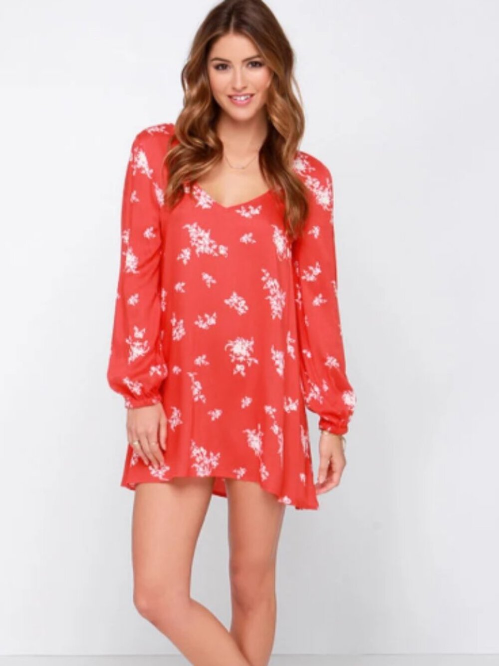 Billabong Sweet Tomorrows Red Orange Floral Print Dress